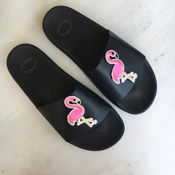 Flamingo leather slides - δέρμα, boho, φλατ, slides - 3