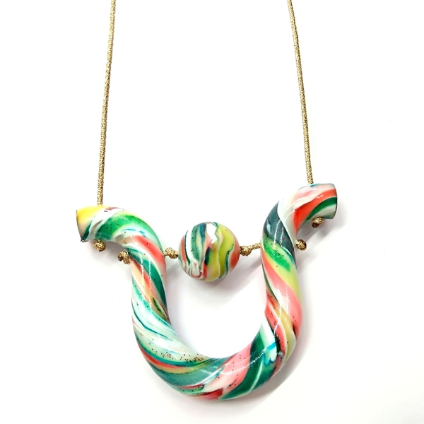 Candy cane necklace - μοντέρνο, μακρύ, πηλός, κορδόνια, boho, κρεμαστά - 2