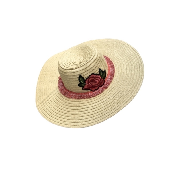 Καπέλο Summer rose hat - κεντητά, chic, καλοκαίρι, τριαντάφυλλο, ψάθα, παραλία, φύλλο, φλοράλ, romantic, απαραίτητα καλοκαιρινά αξεσουάρ, κρόσσια, Black Friday, ψάθινα