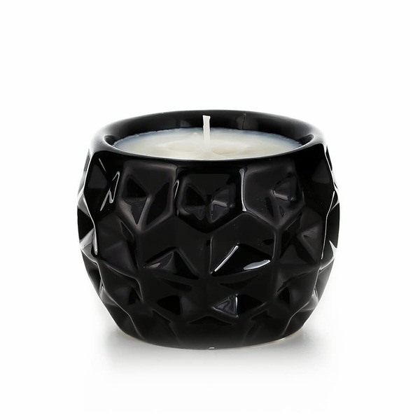 Χειροποίητο αρωματικό κερί σόγιας σε μαύρο σκαλιστό ποτήρι - αρωματικά κεριά