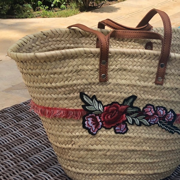 Τσάντα Summer rose bag - chic, καλοκαίρι, ώμου, τριαντάφυλλο, ψάθα, μεγάλες, παραλία, φλοράλ, romantic, απαραίτητα καλοκαιρινά αξεσουάρ, κρόσσια, θαλάσσης, φθηνές - 3