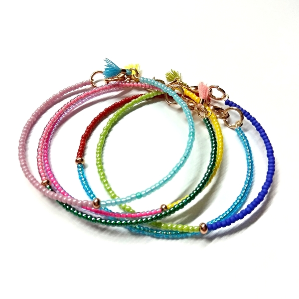 5 Bohemian simple bracellets - charms, επιχρυσωμένα, με φούντες, χάντρες, γυάλινες, boho