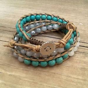 Beaded wrap braccelet boho - δέρμα, ημιπολύτιμες πέτρες, καλοκαιρινό, μοντέρνο, χαολίτης, κρύσταλλα, ανοιξιάτικο, χάντρες, εντυπωσιακό, all day, must, personalised, boho, ethnic, gift idea, πολύσειρα, δώρα γενεθλίων, fashion jewelry, Black Friday, γιορτή της μητέρας, δώρα για γυναίκες, φθηνά - 2