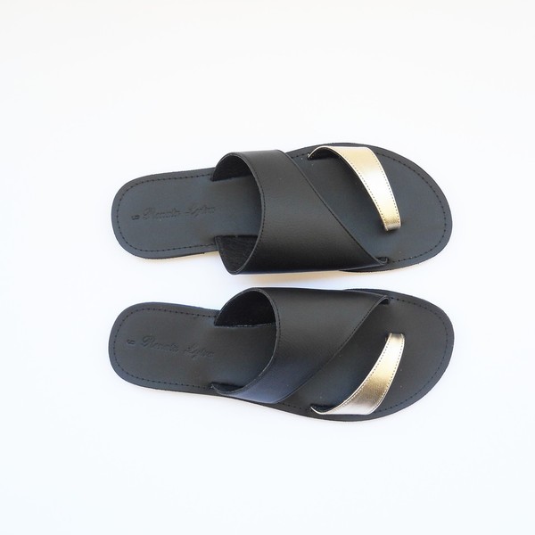 Coquito Sandals - δέρμα, chic, γυναικεία, minimal, μαύρα, φλατ