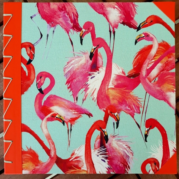 Χειροποίητο βιβλίο ευχών με βυζαντινή βιβλιοδεσία - άλμπουμ, flamingos, για παιδιά, δώρο παιδικό