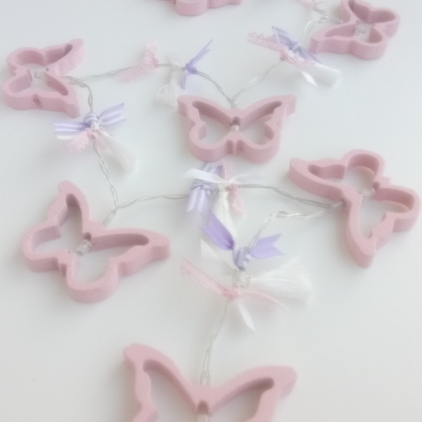 Γιρλάντα Φωτάκια με Πεταλούδες ροζ μωβ - κορίτσι, γιρλάντες, πεταλούδες, παιδική διακόσμηση, κρεμαστά, παιδικά φωτιστικά - 2