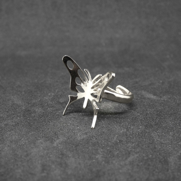 "Butterfly Ring" Χειροποίητο δαχτυλίδι επάργυρο ή επίχρυσο με πεταλούδα σε κίνηση! - statement, vintage, επιχρυσωμένα, ορείχαλκος, επάργυρα, πεταλούδα, personalised, πεταλούδες, boho, μπρούντζος, μεγάλα, αυξομειούμενα, φθηνά - 2
