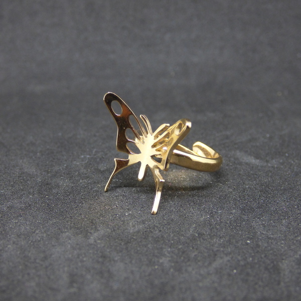 "Butterfly Ring" Χειροποίητο δαχτυλίδι επάργυρο ή επίχρυσο με πεταλούδα σε κίνηση! - statement, αυξομειούμενα, επιχρυσωμένα, επάργυρα, μπρούντζος, ορείχαλκος, vintage, boho, personalised, πεταλούδα, μεγάλα, φθηνά - 3