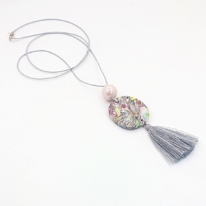 Colorful marble necklace - μακρύ, με φούντες, πηλός, κορδόνια, μακριά, καθημερινό, casual, boho, ευκολοφόρετο