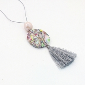 Colorful marble necklace - μακρύ, με φούντες, πηλός, κορδόνια, μακριά, καθημερινό, casual, boho, ευκολοφόρετο - 3