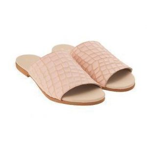 FRANCESCA Pink croco - δέρμα, minimal, φλατ, slides - 2