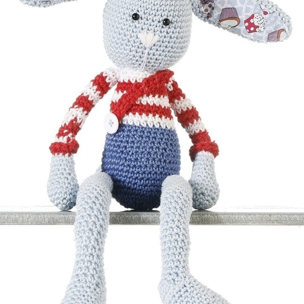 Πλεκτό κουκλάκι λαγουδάκι-Henry the rabbit - βαμβάκι, διακοσμητικό, πλεκτό, παιχνίδι, ζωάκι, πολυεστέρας, αγόρι, δώρο, crochet, κουμπί, λούτρινα, παιχνίδια, αρκουδάκι, βρεφικά, για παιδιά - 4