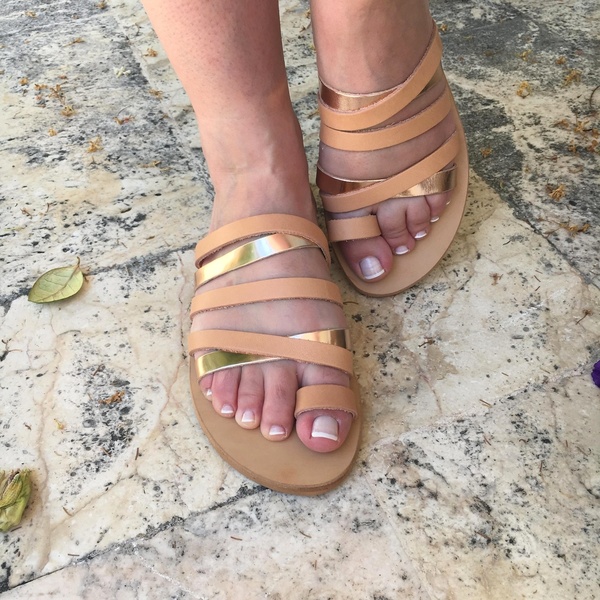 Leather bronze sandals - δέρμα, minimal, boho, αρχαιοελληνικό, φλατ - 5
