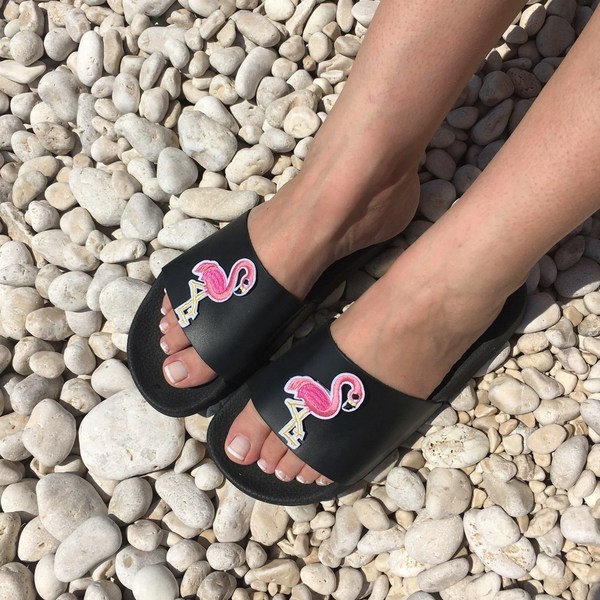 Flamingo leather slides - δέρμα, boho, φλατ, slides - 2