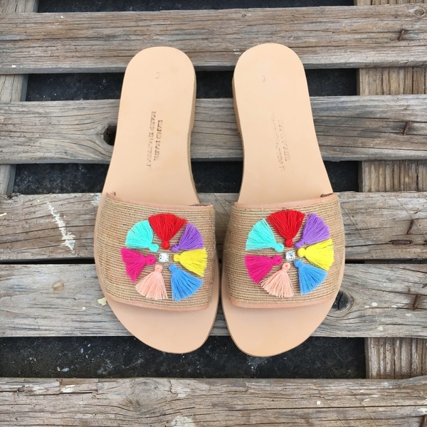 Rainbow slide sandals - δέρμα, boho, ethnic, φλατ, slides - 5
