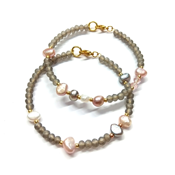 Pastel bracellets with pearls - ημιπολύτιμες πέτρες, βραδυνά, vintage, charms, μοντέρνο, μαργαριτάρι, επιχρυσωμένα, romantic, minimal, σταθερά - 2