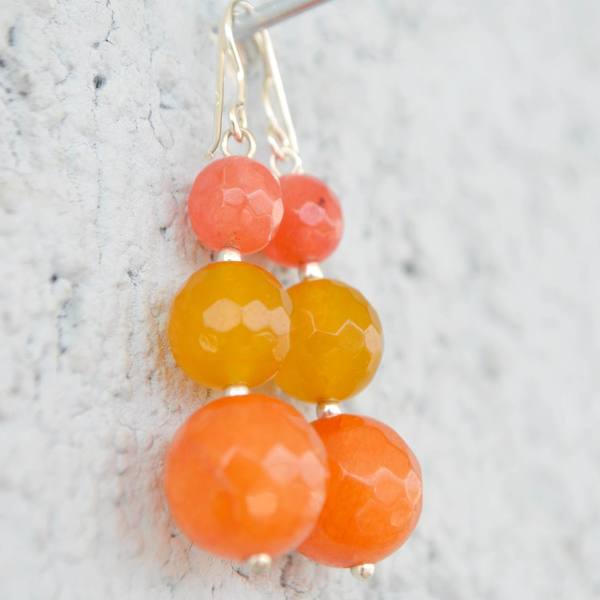 Τριπλά σκουλαρίκια πορτοκαλί ασήμι - statement, ασήμι, ημιπολύτιμες πέτρες, πέτρες, romantic, boho, ethnic, κρεμαστά - 2