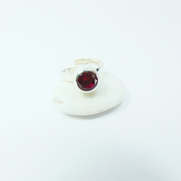 Ασημένιο δαχτυλίδι με συνθετικό ρουμπίνι - statement, ημιπολύτιμες πέτρες, ασήμι 925, χειροποίητα, minimal, ζιργκόν, αυξομειούμενα - 2