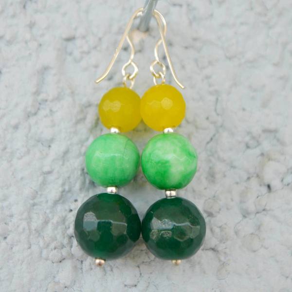Τριπλά σκουλαρίκια πράσινα - statement, ασήμι, ημιπολύτιμες πέτρες, πέτρες, romantic, boho, ethnic, κρεμαστά - 4