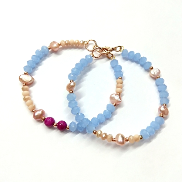 Romantic set bracelets - ημιπολύτιμες πέτρες, vintage, μοντέρνο, μαργαριτάρι, νεφρίτης, romantic, minimal, σταθερά