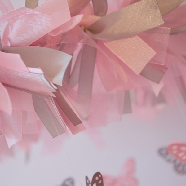 Butterfly Mobile -pink & grey - διακοσμητικό, κορίτσι, πεταλούδα, δωμάτιο, παιδί, δωράκι, μόμπιλε - 2