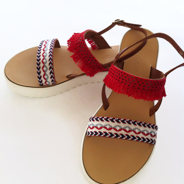 Σανδάλια "Red Navy Sandals"- No. 39 - δέρμα, σανδάλια, χειροποίητα, unique, boho, φθηνά - 2
