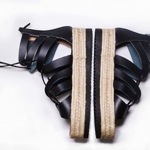 Black leather Gladiator Sandal "la Luna" - Νο 40 - δέρμα, σχοινί, γυναικεία, σανδάλια, μαύρα, αρχαιοελληνικό, gladiator