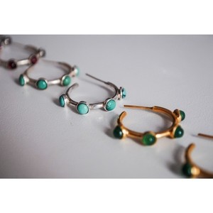 *Sunrise Hoop Earrings* - Ροζ χαλαζίας/ Πράσινος αχάτης - ασήμι, ημιπολύτιμες πέτρες, μοντέρνο, επιχρυσωμένα, επάργυρα, γεωμετρικά σχέδια, romantic, minimal, καρφωτά, unisex, boho, ethnic, rock - 2