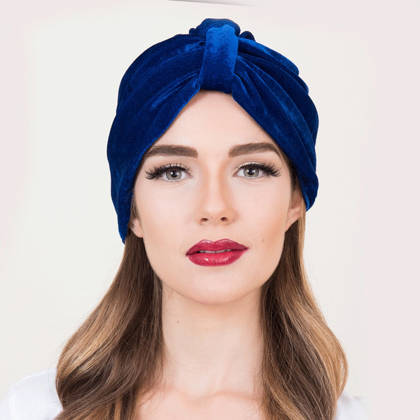 Blue velvet Turban - μπλε, βελούδο, turban - 2