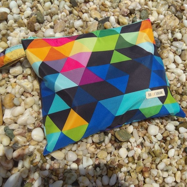 Τσαντάκι (wristlet) color pop - πολύχρωμο, καλοκαίρι, αδιάβροχο, γεωμετρικά σχέδια, summer, παραλία