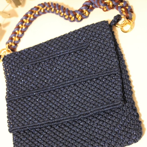 macrame blue - clutch, χιαστί, crochet, πλεκτές τσάντες - 2