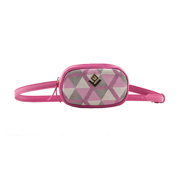 BeltBag Hexagon Pink/Fuchsia - ύφασμα, αλυσίδες, γεωμετρικά σχέδια, romantic, μέσης