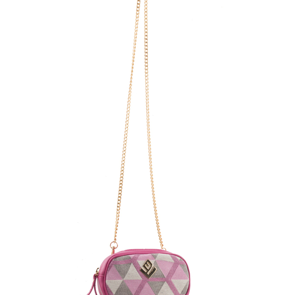 BeltBag Hexagon Pink/Fuchsia - ύφασμα, αλυσίδες, γεωμετρικά σχέδια, romantic, μέσης - 2