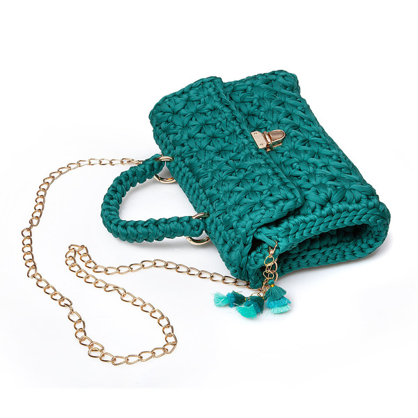 Πλεκτή χειροποίητη τσάντα ώμου - αλυσίδες, crochet, βραδυνά, romantic, chic, all day, πλεκτές τσάντες, ώμου, μικρές, χιαστί, χιαστί - 3