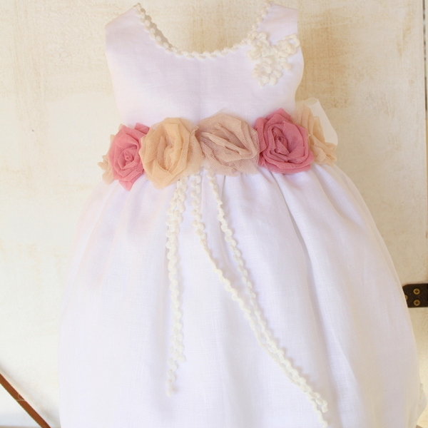 Βαπτιστικό φόρεμα λευκό με λουλούδια - κορίτσι, βάπτιση
