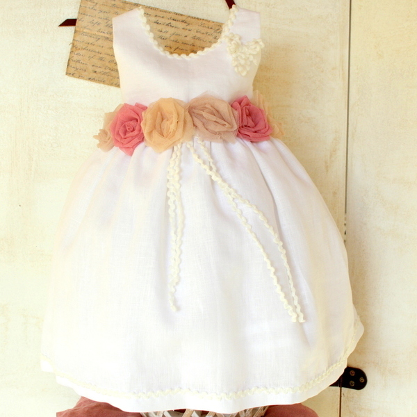Βαπτιστικό φόρεμα λευκό με λουλούδια - κορίτσι, βάπτιση - 4