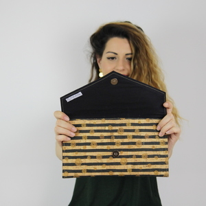 Φάκελος Φελλός "Black Stripe" - chic, ριγέ, φάκελοι, boho, ethnic, φελλός, χειρός, βραδινές, μικρές, φθηνές - 3
