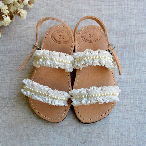 Romantic pearl baby sandals - δέρμα, σανδάλια, romantic, νυφικά, φλατ