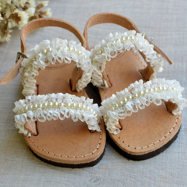 Romantic pearl baby sandals - δέρμα, σανδάλια, romantic, νυφικά, φλατ - 3