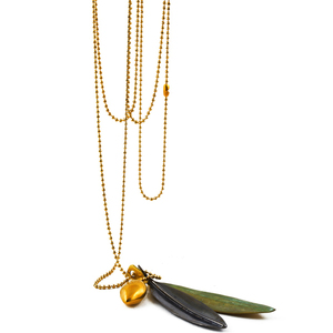 "Chained Olive" Necklace - μακρύ, minimal, κρεμαστά