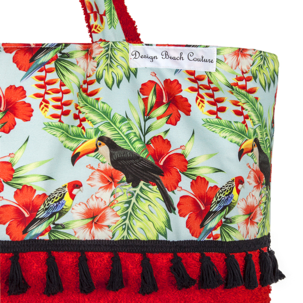 Passion in tropical red beach bag - ύφασμα, chic, καλοκαίρι, παραλία, ελαφρύ, boho, θαλάσσης - 2