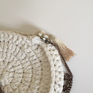Στρογγυλή τσάντα με αλυσίδα - χιαστί, crochet, πλεκτές τσάντες, μικρές - 2