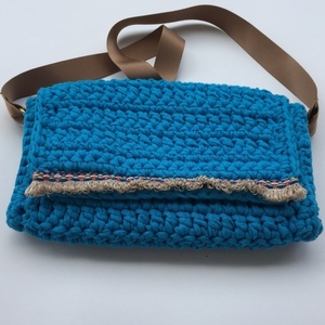 Τυρκουάζ τσάντα με μπόχο λεπτομέρειες - crochet, πλεκτές τσάντες, φθηνές