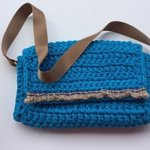 Τυρκουάζ τσάντα με μπόχο λεπτομέρειες - crochet, πλεκτές τσάντες, φθηνές - 3
