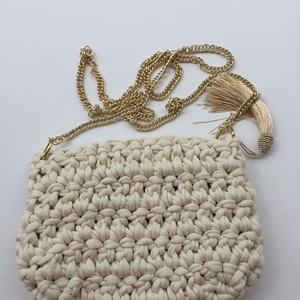 Μικρό τσαντάκι με χρυσή αλυσίδα - χιαστί, crochet, πλεκτές τσάντες, μικρές, φθηνές - 5