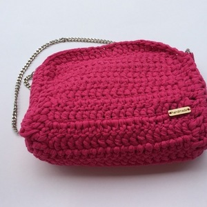 Φούξια τσάντα με αλυσίδα - χιαστί, crochet, πλεκτές τσάντες, μικρές - 2