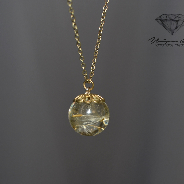 Dandelion necklace | Ρομαντικό μενταγιόν - γυαλί, μακρύ, κοντό, romantic, μακριά, μπρούντζος - 3