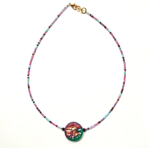 Colourfull polymer clay necklace - μοντέρνο, επιχρυσωμένα, πηλός, χάντρες, κοντό, χαρούμενο, boho, ethnic, κρεμαστά - 3