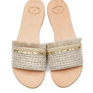 Sunkissed sandals - δέρμα, ύφασμα, chic, ιδιαίτερο, καλοκαίρι, σανδάλια, απαραίτητα καλοκαιρινά αξεσουάρ, νυφικά, φλατ, slides