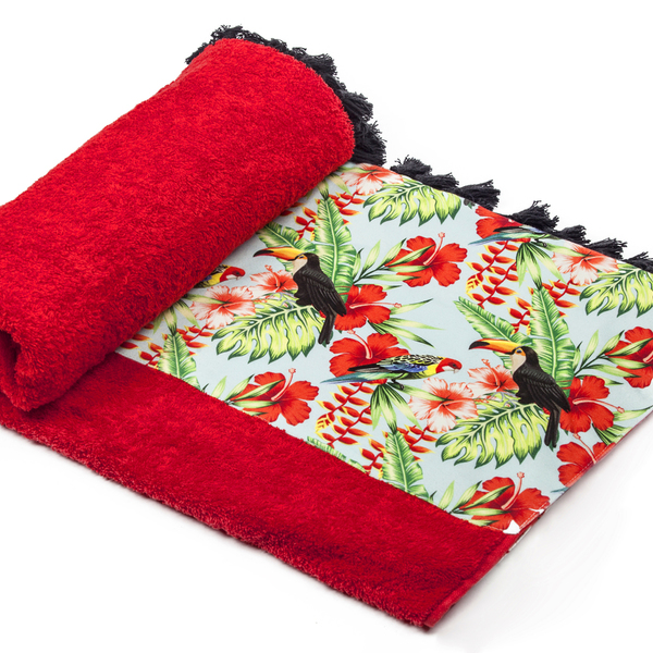 Passion in tropical red beach towel